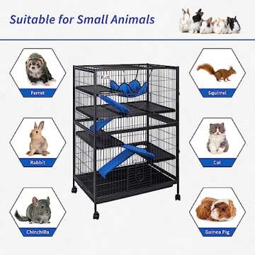 Polar Aurora Metal Small Animal Cage 5 Tiers Homes for Pets Removable Ferret Cage with Lockable Wheels, 50" H Deluxe Chinchilla Cage with Hammock and Removable Tray