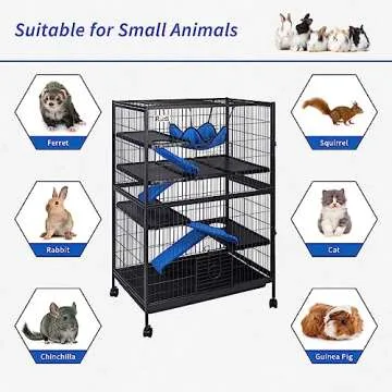 Polar Aurora Metal Small Animal Cage 5 Tiers Homes for Pets Removable Ferret Cage with Lockable Wheels, 50" H Deluxe Chinchilla Cage with Hammock and Removable Tray