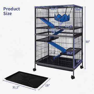 Polar Aurora Metal Small Animal Cage 5 Tiers Homes for Pets Removable Ferret Cage with Lockable Wheels, 50" H Deluxe Chinchilla Cage with Hammock and Removable Tray