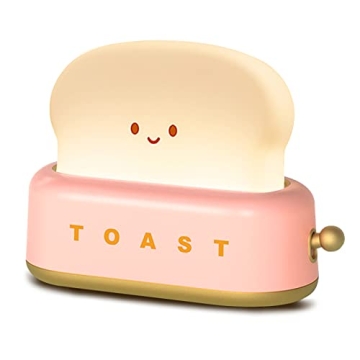 QANYI Cute Desk Decor Toaster Lamp, Kawaii LED Toast Bread Night Light Rechargeable and Portable Lig...
