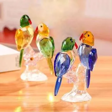 JinShiY Glass Birds Figurines Collectibles Art Crystal Parrot Animal Figurines Craft Ornament Home Table Decor,Gift Boxed (Blue)