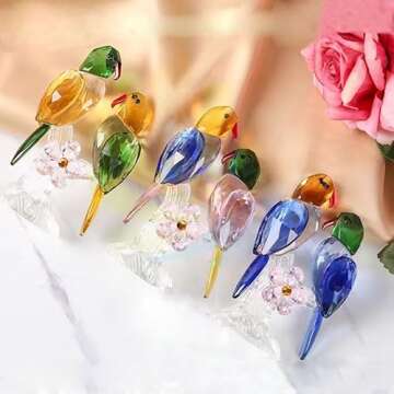 JinShiY Glass Birds Figurines Collectibles Art Crystal Parrot Animal Figurines Craft Ornament Home Table Decor,Gift Boxed (Blue)