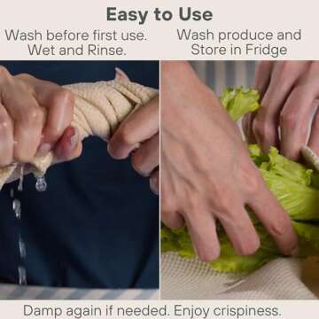 MEEMA Eco-Friendly Vegetable Crisper Bags - Reusable Produce Bags for Lettuce, Veggies, Upcycled Cotton Vegetable Storage Bags, Breathable, Washable, Vegetable Bags for Refrigerator (Large, 2-Pack)