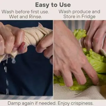 MEEMA Eco-Friendly Vegetable Crisper Bags - Reusable Produce Bags for Lettuce, Veggies, Upcycled Cotton Vegetable Storage Bags, Breathable, Washable, Vegetable Bags for Refrigerator (Large, 2-Pack)