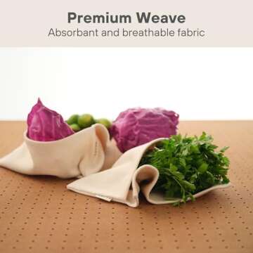 MEEMA Eco-Friendly Vegetable Crisper Bags - Reusable Produce Bags for Lettuce, Veggies, Upcycled Cotton Vegetable Storage Bags, Breathable, Washable, Vegetable Bags for Refrigerator (Large, 2-Pack)