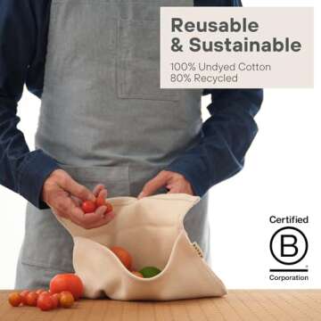 MEEMA Eco-Friendly Vegetable Crisper Bags - Reusable Produce Bags for Lettuce, Veggies, Upcycled Cotton Vegetable Storage Bags, Breathable, Washable, Vegetable Bags for Refrigerator (Large, 2-Pack)