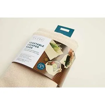 MEEMA Eco-Friendly Vegetable Crisper Bags - Reusable Produce Bags for Lettuce, Veggies, Upcycled Cotton Vegetable Storage Bags, Breathable, Washable, Vegetable Bags for Refrigerator (Large, 2-Pack)