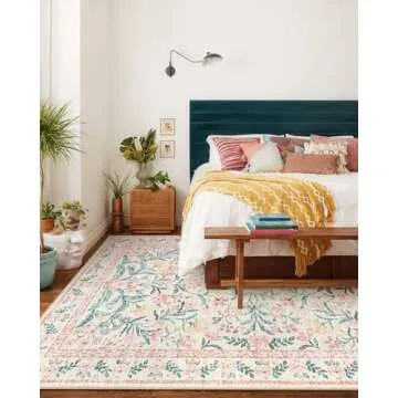 Wonnitar 8 x 10 Area Rugs for Living Room, Boho Large Washable Bedroom Rug 8x10, Soft Pink Floral Ca...