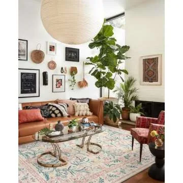 Wonnitar 8 x 10 Area Rugs for Living Room, Boho Large Washable Bedroom Rug 8x10, Soft Pink Floral Carpet Non Slip, Low Pile Indoor Carpet for Girls Room Playroom Nursery