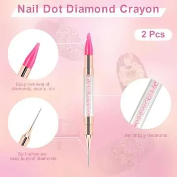 2 Pcs Dual End Nail Rhinestone Picker Dotting Wax Pen, Wax Tip Rhinestone Pen Tool, Dual Tips Pick Up Applicator DIY Nail Dotting Pen for Gems, Crystals, Nail Accessories for Manicure (Pink)