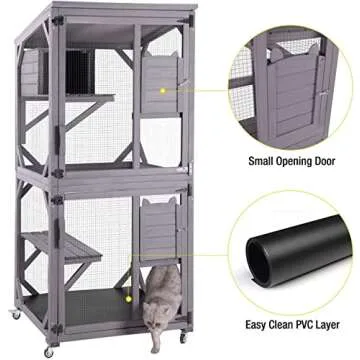 Aivituvin Cat Catio Outdoor Cat House Wooden Large Enclosure with Run on Wheels 70.9" Upgraded Version Catio with Reinforcement Strip,Waterproof Roof (Grey)