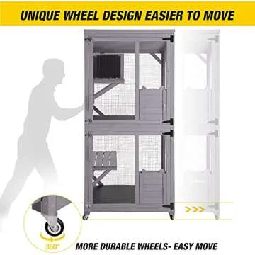 Aivituvin Cat Catio Outdoor Cat House Wooden Large Enclosure with Run on Wheels 70.9" Upgraded Version Catio with Reinforcement Strip,Waterproof Roof (Grey)