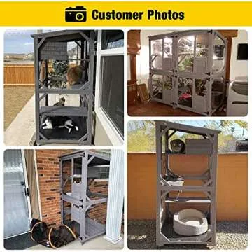 Aivituvin Cat Catio Outdoor Cat House Wooden Large Enclosure with Run on Wheels 70.9" Upgraded Version Catio with Reinforcement Strip,Waterproof Roof (Grey)