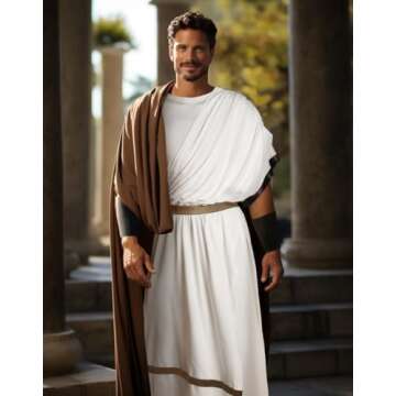 JEGERMIG Greek Toga Costume for Men Halloween roman Dionysus Style with Wristband Adult