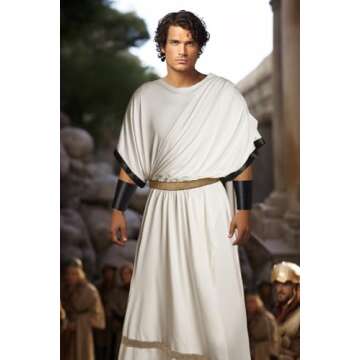 JEGERMIG Greek Toga Costume for Men Halloween roman Dionysus Style with Wristband Adult