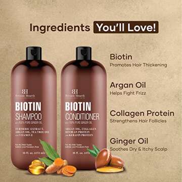 Botanic Hearth Biotin Shampoo and Conditioner Set - with Ginger Oil & Keratin for Hair Loss and Thin...