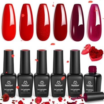 Beetles Red Gel Nail Polish Set - 6 Colors Bloody Mary Collection Popular Shimmer Red Burgundy Gel P...