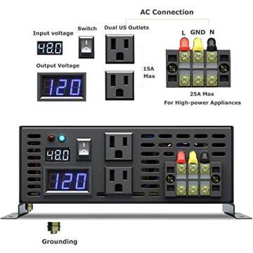 WZRELB 5000W 48V 120V Pure Sine Wave Power Inverter with 2 AC Outlets,Car Inverter