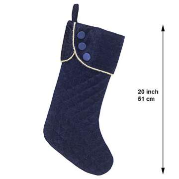 New Traditions Elegant Sapphire Blue Velvet Christmas Stockings Set of 3, 20" Long with Satin Button...