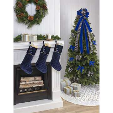 Elegant Sapphire Blue Velvet Christmas Stockings Set of 3