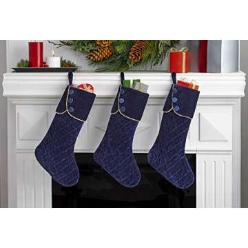 Elegant Sapphire Blue Velvet Christmas Stockings Set of 3