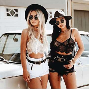 Women's Felt Panama Hats Classic Wide Brim Rancher Fedora with Belt Buckle (Black, 56-58cm/22-22.8in)