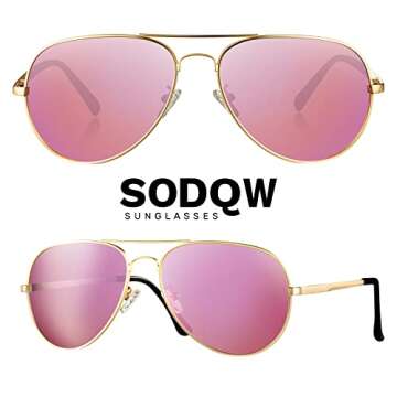 SODQW Aviator Sunglasses for Women Men Oversized with Metal Frame, Mirrored Polarized Aviator Sungla...