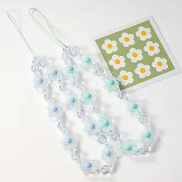 Meefisher Blue Flower Beaded Mobile Phone Charms Lanyard Aesthetic Sweet Cute Phone Wrist Strap Anti...