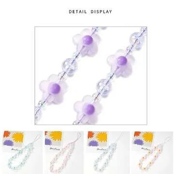 Meefisher Blue Flower Beaded Mobile Phone Charms Lanyard Aesthetic Sweet Cute Phone Wrist Strap Anti-Lost Chain for Women (Blue C)