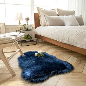 Ashler faux fur rug, Fluffy Shaggy Area Rug Ultra Soft 2 x 3 Feet Sheepskin Fur Rug, Navy Blue Fuzzy...