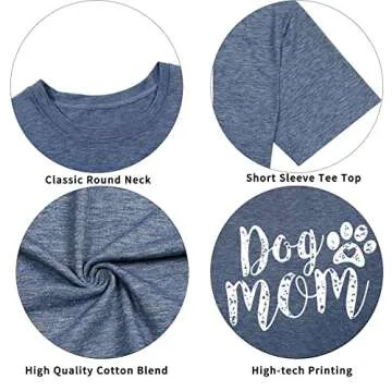 Dog Mom Tshirts for Women Funny Paw Graphic Print Short Sleeve