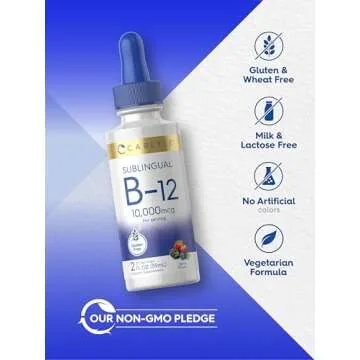 Carlyle Vitamin B12 Sublingual | 10,000mcg | 2 fl oz | Vegetarian, Non-GMO, Gluten Free Liquid Drops