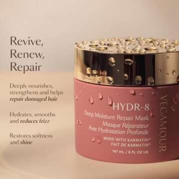 VEGAMOUR HYDR-8 Deep Moisture Repair Mask, Deep Conditioner Hair Mask Formulated Without Sulfates for Dry, Damaged, Frizzy Hair, Floral & Vanilla Scent, 5 fl. oz.