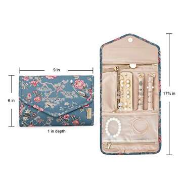 BAGSMART Travel Jewellery Organiser Roll Foldable Jewelry Case for Journey-Rings, Necklaces, Bracelets, Earrings, Flower Bird