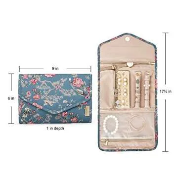 BAGSMART Travel Jewellery Organiser Roll Foldable Jewelry Case for Journey-Rings, Necklaces, Bracelets, Earrings, Flower Bird