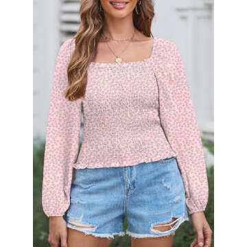 EVALESS Square Neck Tops Puff Long Sleeve Blouses for Women Dressy Casual Spring Fashion 2024