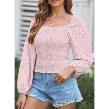 EVALESS Square Neck Tops Puff Long Sleeve Blouses for Women Dressy Casual Spring Fashion 2024