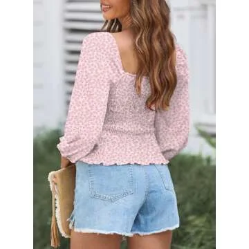 EVALESS Square Neck Tops Puff Long Sleeve Blouses for Women Dressy Casual Spring Fashion 2024