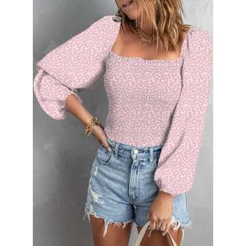 EVALESS Square Neck Tops Puff Long Sleeve Blouses for Women Dressy Casual Spring Fashion 2024