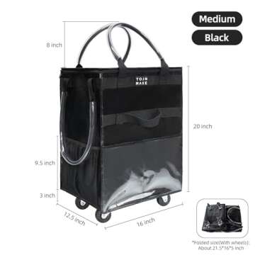 TOJNMAKE Reusable Grocery Bag On Wheels - Spacious Carrier with 8 Pockets and Smooth Rolling Design
