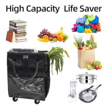 TOJNMAKE Rolling Tote with Wheels - Durable Reusable Bag