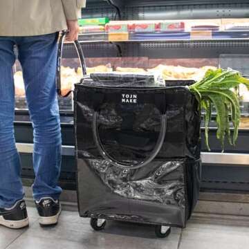 TOJNMAKE Rolling Tote with Wheels - Durable Reusable Bag