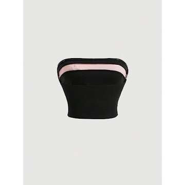 SOLY HUX Women's Color Block Bow Front Tube Top Sleeveless Outgoing Party Club Bandeau Tops Black and Pink M