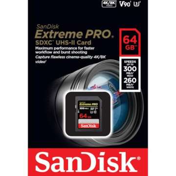 SanDisk 64GB Extreme PRO SDXC UHS-II Memory Card - C10, U3, V90, 8K, 4K, Full HD Video, SD Card - SDSDXDK-064G-GN4IN