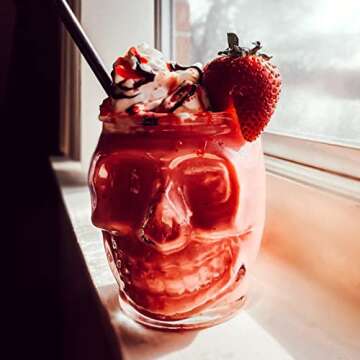 6 Pack - 15 Oz Sugar Skull Glass Tumblers - Set of 6 Creepy Drinking Cups -15 oz, Witchy Gifts, Goth...