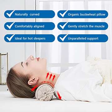 Buckwheat Pillow for Sleeping 3" x 16" Organic Cotton Adjustable Firm Cervical Roll Bolster Cylinder Recliner Neck Roll Pillow for Sleeping Pain Relief Round Neck Support Lumbar Bed Legs Back Yoga