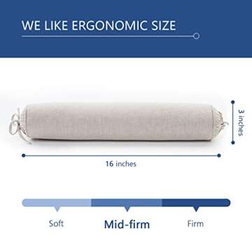 Buckwheat Pillow for Sleeping 3" x 16" Organic Cotton Adjustable Firm Cervical Roll Bolster Cylinder Recliner Neck Roll Pillow for Sleeping Pain Relief Round Neck Support Lumbar Bed Legs Back Yoga