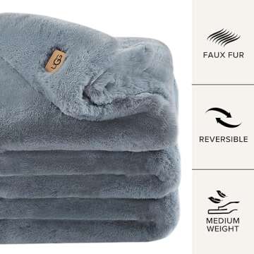 UGG 11069 Euphoria Plush Faux Fur Reversible Throw Cozy Fuzzy Fluffy Blanket for Couch Bed Hotel Style Luxury Machine Washable Home Decor Luxurious Soft Throws for Sofa, 50 x 70-inch, Chambray