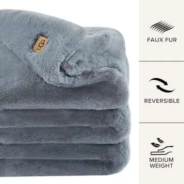 UGG 11069 Euphoria Plush Faux Fur Reversible Throw Cozy Fuzzy Fluffy Blanket for Couch Bed Hotel Style Luxury Machine Washable Home Decor Luxurious Soft Throws for Sofa, 50 x 70-inch, Chambray