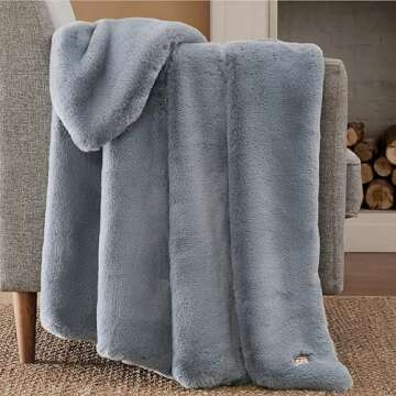 UGG 11069 Euphoria Plush Faux Fur Reversible Throw Cozy Fuzzy Fluffy Blanket for Couch Bed Hotel Style Luxury Machine Washable Home Decor Luxurious Soft Throws for Sofa, 50 x 70-inch, Chambray